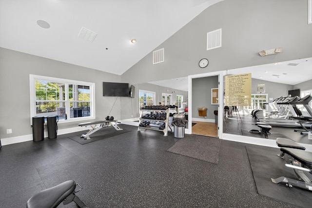 751 Pebble Creek Ln, Lebanon, TN 37090 - exercise room with baseboards and high vaulted ceiling