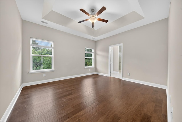 751 Pebble Creek Ln, Lebanon, TN 37090 - spare room with a raised ceiling, plenty of natural light, a ceiling fan, and dark wood-style floors