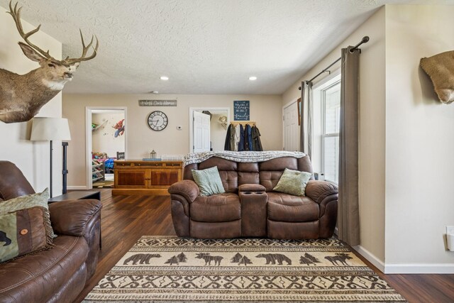 906 Freeman St, Lafayette, TN 37083 - living area with a textured ceiling, dark wood-style floors, and recessed lighting