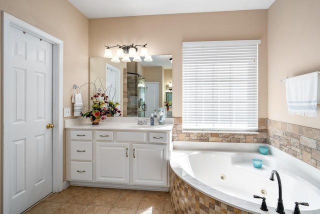 4305 Minette Ct, Mount Juliet, TN 37122 - bathroom featuring vanity, a tub with jets, a shower stall, and tile patterned floors