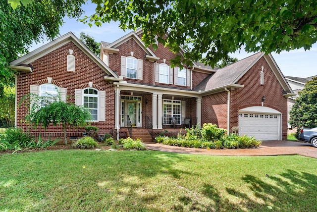 4305 Minette Ct, Mount Juliet, TN 37122 - traditional-style house featuring brick siding, a front lawn, covered porch, and a garage