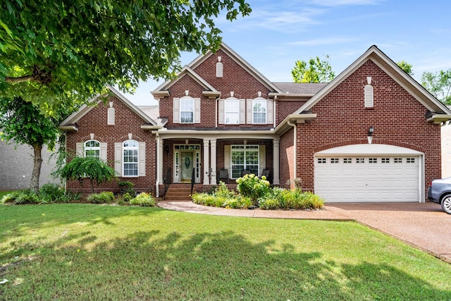 4305 Minette Ct, Mount Juliet, TN 37122 - traditional-style home featuring brick siding, a front yard, a porch, driveway, and an attached garage