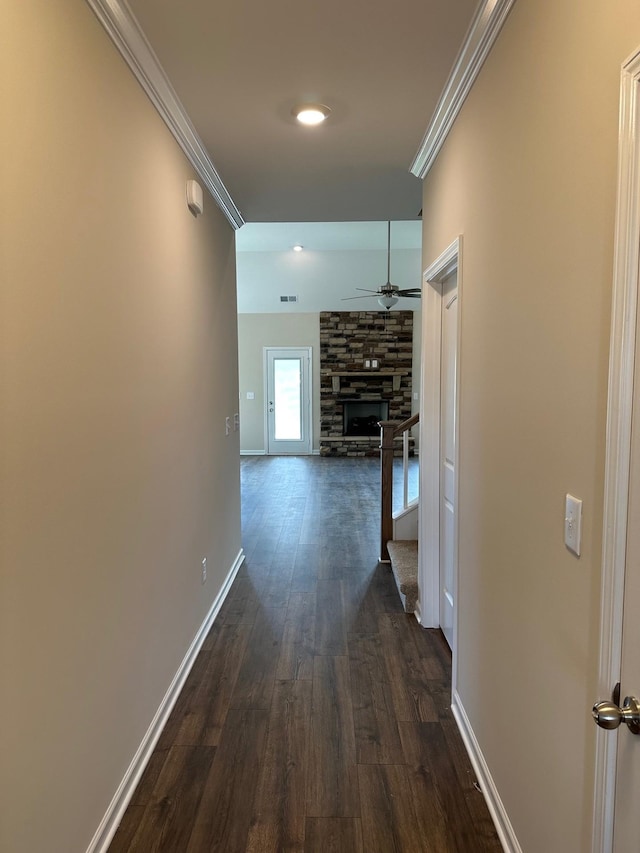 1004 Wiseman Farm Rd, Fairview, TN 37062 - hallway with crown molding and dark wood-type flooring