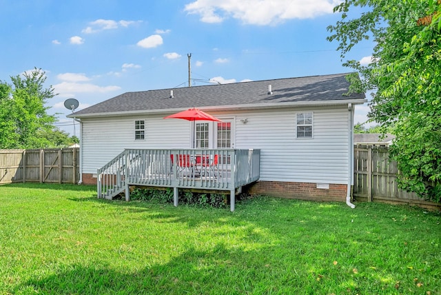 344 Pioneer Dr, Oak Grove, KY 42262 - rear view of property featuring a fenced backyard, crawl space, a wooden deck, and roof with shingles