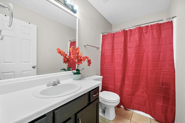 344 Pioneer Dr, Oak Grove, KY 42262 - bathroom featuring a textured ceiling, vanity, tile patterned flooring, and a shower with curtain