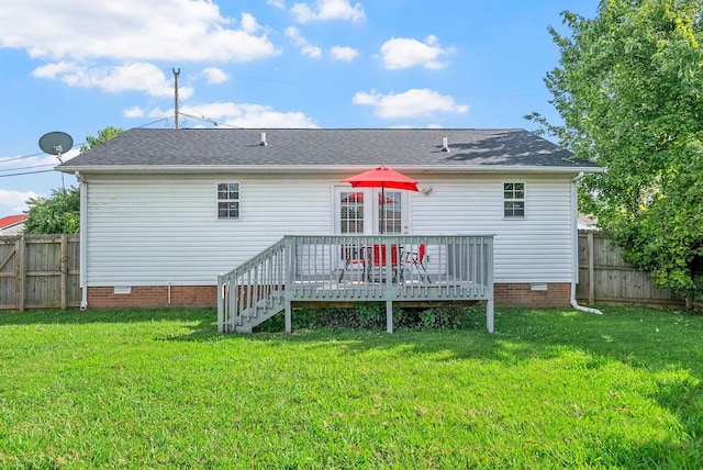 344 Pioneer Dr, Oak Grove, KY 42262 - back of house with crawl space, a wooden deck, a fenced backyard, and a shingled roof