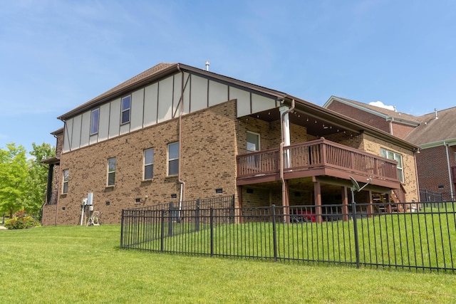 230 Fowler Cir, Franklin, TN 37064 - back of property featuring brick siding, board and batten siding, and a wooden deck