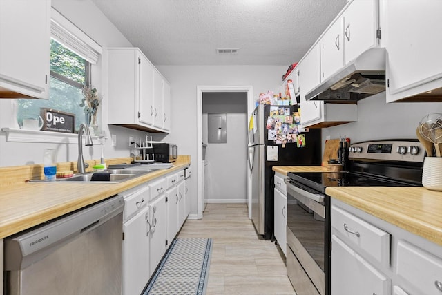 3222 Joselin Ln, Chattanooga, TN 37415 - kitchen with appliances with stainless steel finishes, under cabinet range hood, white cabinetry, light countertops, and a textured ceiling
