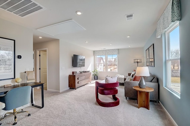 286 Subban Ct, Lebanon, TN 37087 - living area featuring attic access, light carpet, a desk, and recessed lighting