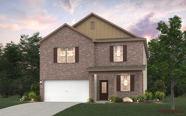 286 Subban Ct, Lebanon, TN 37087 - traditional-style house with board and batten siding, brick siding, driveway, a front yard, and an attached garage