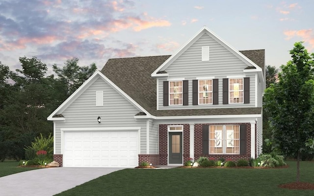 289 Subban Ct, Lebanon, TN 37087 - traditional home featuring brick siding, concrete driveway, a front lawn, covered porch, and roof with shingles