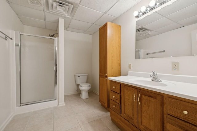 7023 Timber Oak Dr, Mount Juliet, TN 37122 - bathroom featuring vanity, a shower stall, tile patterned flooring, and a paneled ceiling