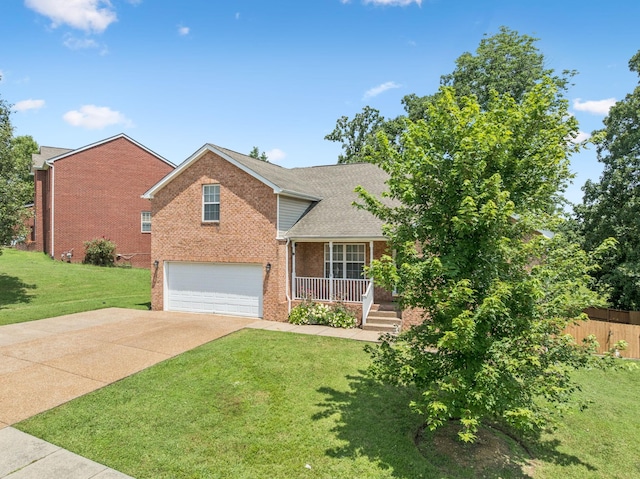 7023 Timber Oak Dr, Mount Juliet, TN 37122 - view of front of home with brick siding, driveway, an attached garage, covered porch, and a shingled roof