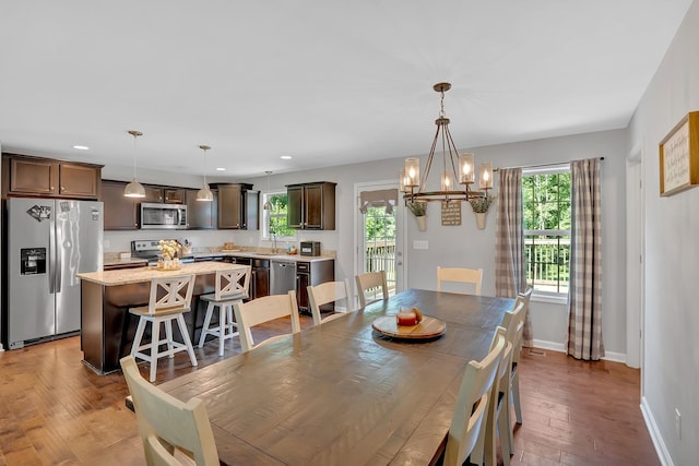 1105 Smiley Troutt Rd, Bethpage, TN 37022 - dining area with a chandelier, plenty of natural light, light wood-style floors, and recessed lighting