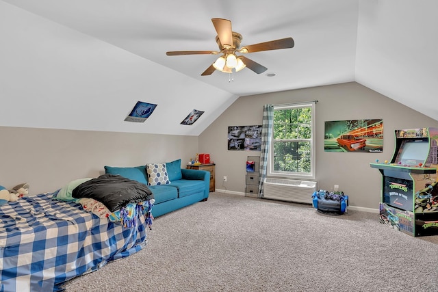 1105 Smiley Troutt Rd, Bethpage, TN 37022 - carpeted living room featuring lofted ceiling, ceiling fan, and an AC wall unit