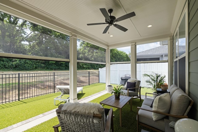 7019 Bolton St, Franklin, TN 37064 - sunroom with ceiling fan and an outdoor hangout area
