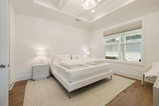 7019 Bolton St, Franklin, TN 37064 - bedroom featuring crown molding, wood finished floors, beam ceiling, and recessed lighting