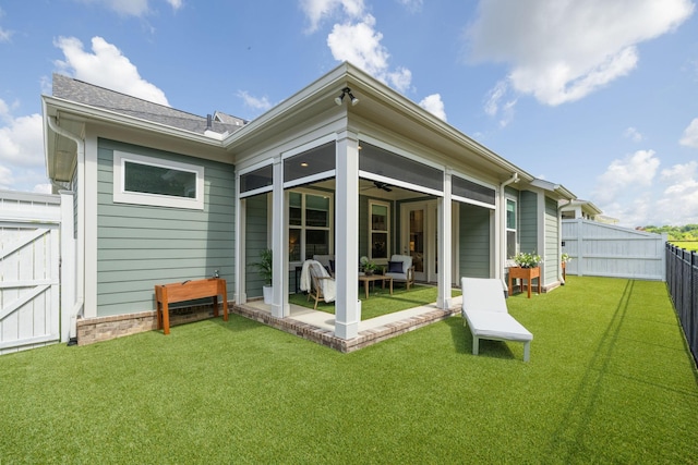 7019 Bolton St, Franklin, TN 37064 - rear view of house with a fenced backyard, a ceiling fan, and a patio area