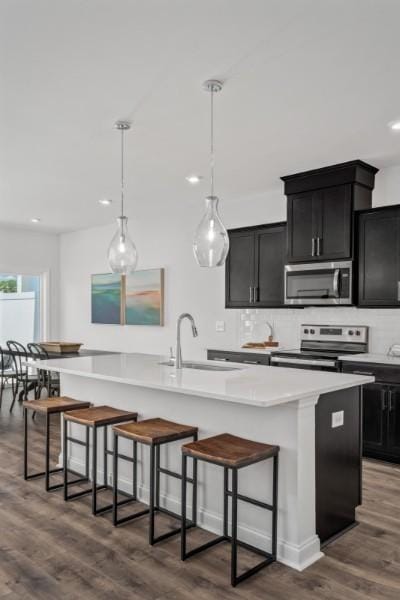 2202 Melk Ln, Columbia, TN 38401 - kitchen featuring stainless steel appliances, dark cabinetry, a large island, and recessed lighting
