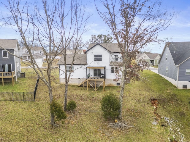 2015 Morgan Ct, Springfield, TN 37172 - rear view of house with a wooden deck, a residential view, crawl space, stairs, and roof with shingles