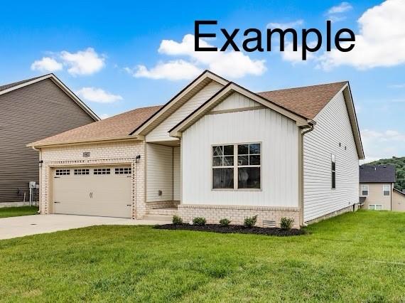 153 Irish Hls, Clarksville, TN 37042 - view of front facade with an attached garage, brick siding, a front yard, concrete driveway, and roof with shingles