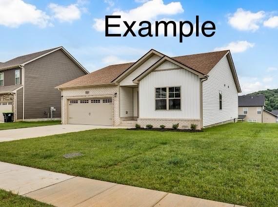 153 Irish Hls, Clarksville, TN 37042 - view of front of property with an attached garage, driveway, a front lawn, and board and batten siding
