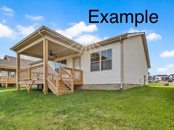 153 Irish Hls, Clarksville, TN 37042 - back of property with ceiling fan, crawl space, a lawn, and a wooden deck