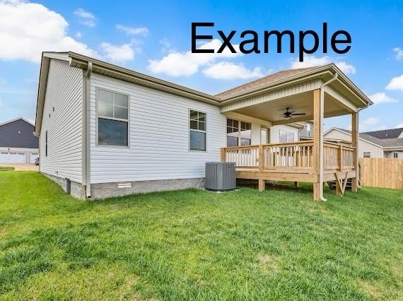 153 Irish Hls, Clarksville, TN 37042 - rear view of house with a ceiling fan, a wooden deck, crawl space, and a lawn