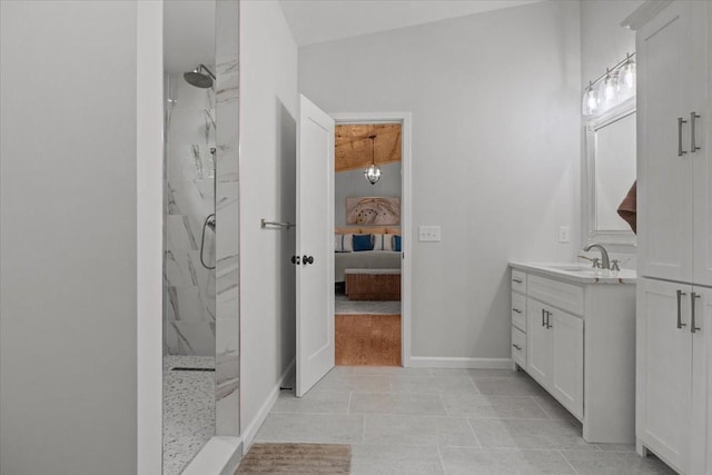 2006 Goodrich Rd, Nunnelly, TN 37137 - full bathroom featuring connected bathroom, vanity, and a marble finish shower