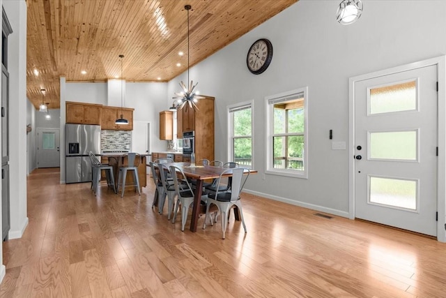 2006 Goodrich Rd, Nunnelly, TN 37137 - dining room with wooden ceiling, high vaulted ceiling, light wood-type flooring, and recessed lighting