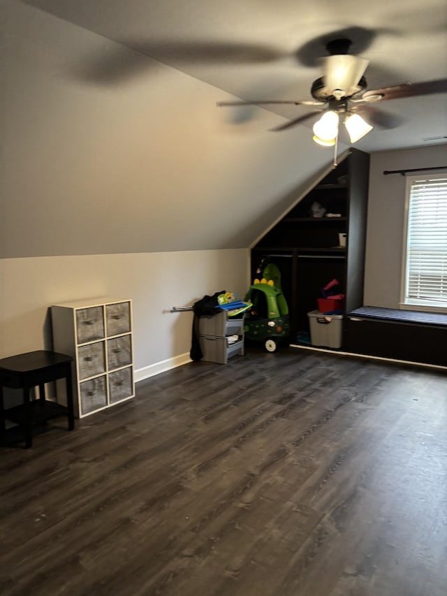 809 Renaissance Ave, Murfreesboro, TN 37129 - additional living space featuring vaulted ceiling, ceiling fan, and dark wood-style flooring