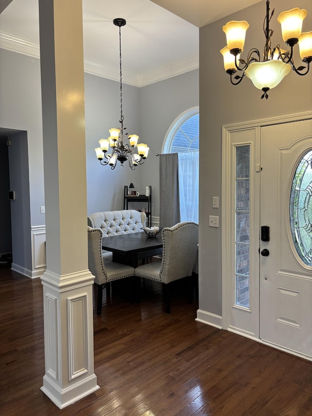809 Renaissance Ave, Murfreesboro, TN 37129 - entryway with a chandelier, dark wood-type flooring, and crown molding