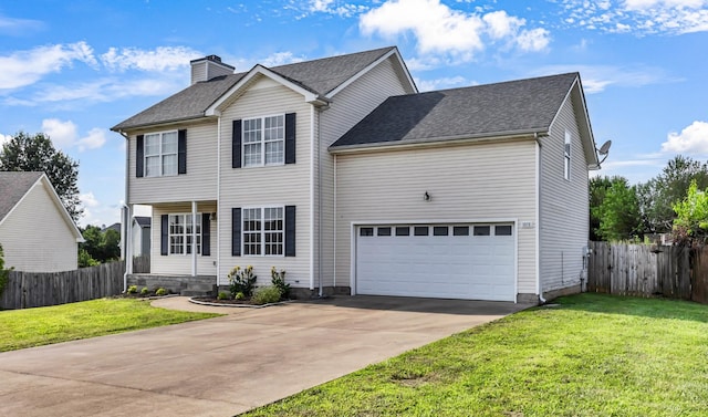 1373 Mackenzie Ct, Clarksville, TN 37042 - traditional home with concrete driveway, an attached garage, a chimney, and roof with shingles