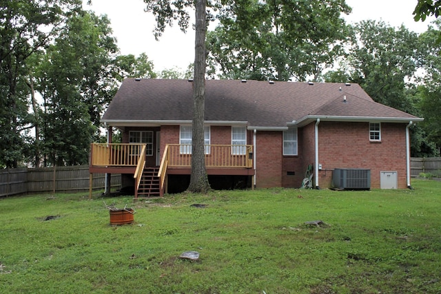 109 Hunter Dr, Mount Juliet, TN 37122 - rear view of property featuring brick siding, a wooden deck, crawl space, and a shingled roof