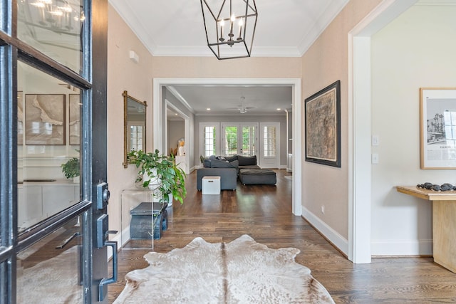 4220 Kirtland Rd, Nashville, TN 37215 - entryway with wood finished floors, ornamental molding, and a chandelier