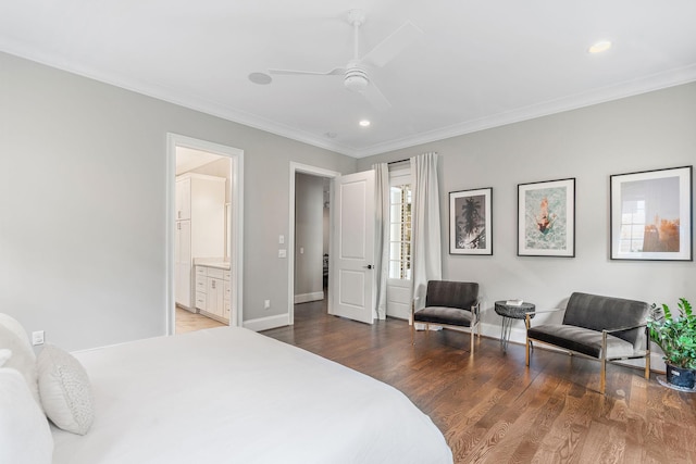 4220 Kirtland Rd, Nashville, TN 37215 - bedroom with wood finished floors, ornamental molding, recessed lighting, ceiling fan, and ensuite bathroom