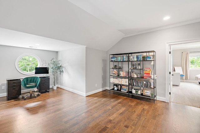 4220 Kirtland Rd, Nashville, TN 37215 - home office with wood finished floors, recessed lighting, and vaulted ceiling