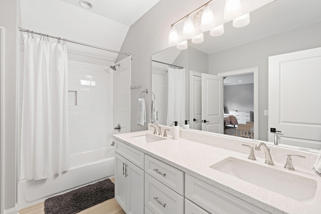 4220 Kirtland Rd, Nashville, TN 37215 - ensuite bathroom with shower / bath combo with shower curtain and double vanity