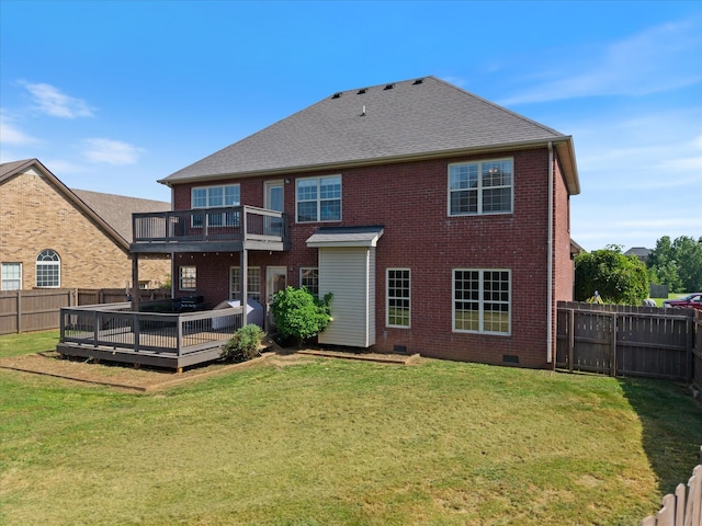 312 Retriever Ct, Clarksville, TN 37043 - back of house featuring a fenced backyard, brick siding, a balcony, crawl space, and a wooden deck