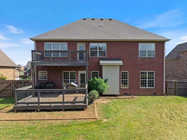 312 Retriever Ct, Clarksville, TN 37043 - rear view of house with brick siding, crawl space, a fenced backyard, a deck, and roof with shingles