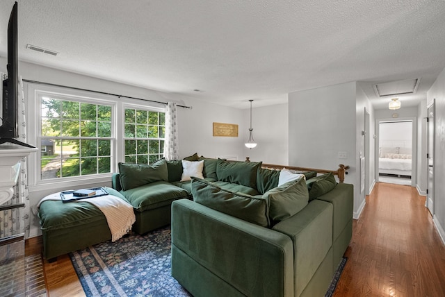 236 Slayden Cir, Clarksville, TN 37040 - living room featuring attic access, wood finished floors, and a textured ceiling