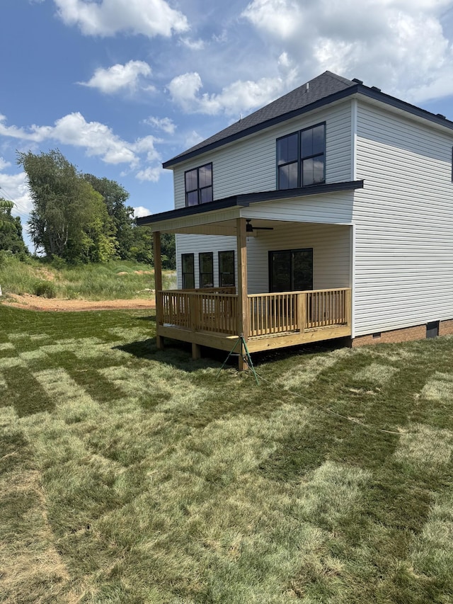 317 Wesson Dr, Clarksville, TN 37043 - back of property with crawl space, a wooden deck, a yard, and roof with shingles