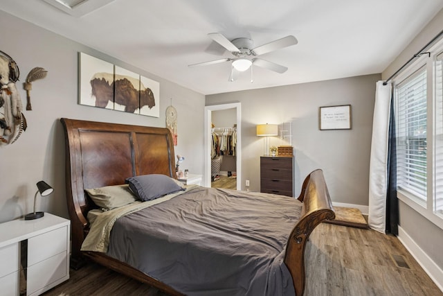 813 Lonnie St, Columbia, TN 38401 - bedroom featuring wood finished floors, multiple windows, a walk in closet, and a ceiling fan