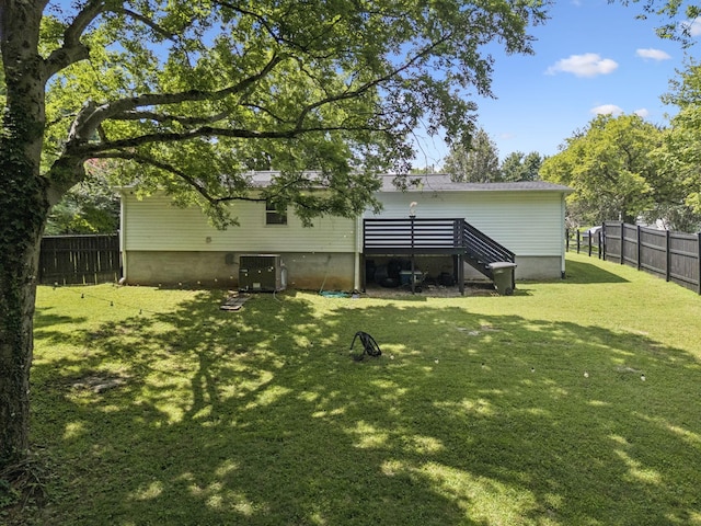 813 Lonnie St, Columbia, TN 38401 - back of property with a fenced backyard, a wooden deck, and stairway