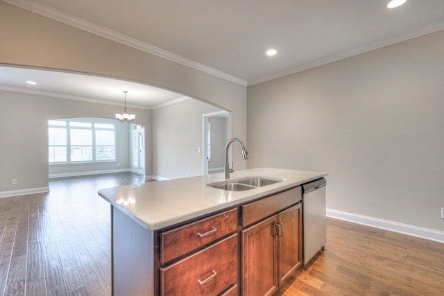 213 Vintage Way, Lebanon, TN 37087 - kitchen featuring stainless steel dishwasher, arched walkways, dark wood finished floors, a chandelier, and recessed lighting