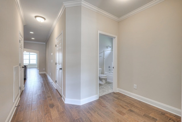 213 Vintage Way, Lebanon, TN 37087 - hallway featuring wood finished floors, ornamental molding, and recessed lighting