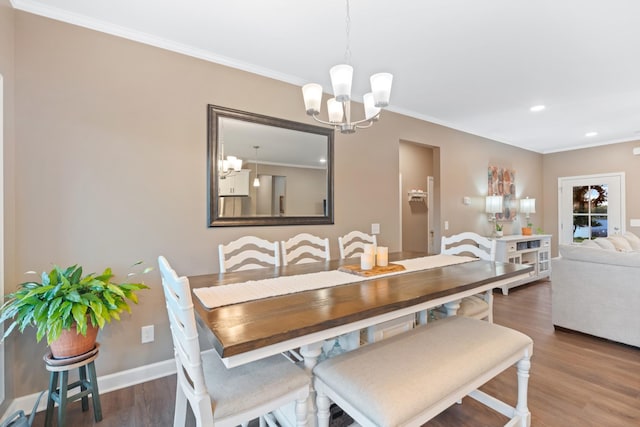 204 Locust St, Mc Ewen, TN 37101 - dining area with a chandelier, crown molding, wood finished floors, and recessed lighting