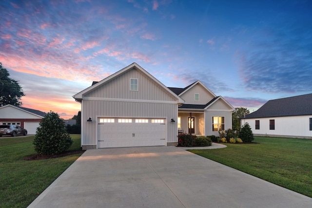 204 Locust St, Mc Ewen, TN 37101 - modern farmhouse style home with concrete driveway, a lawn, and an attached garage