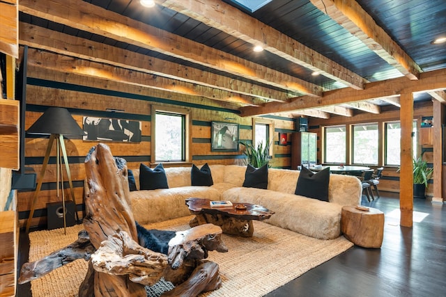 3360 Sweeney Hollow Rd, Franklin, TN 37064 - living area with wood walls, wood finished floors, and a wooden ceiling with exposed beams