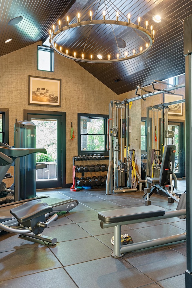 3360 Sweeney Hollow Rd, Franklin, TN 37064 - exercise room with vaulted ceiling and wooden ceiling